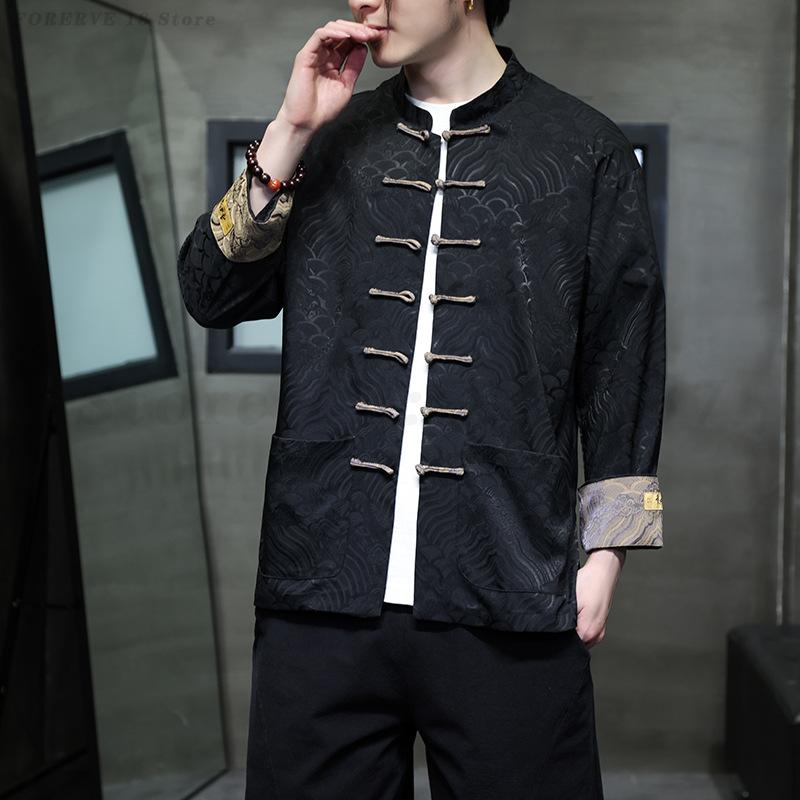 Mens Linen Shirt Long Sleeve - Large Size 5XL Men Tang Suit