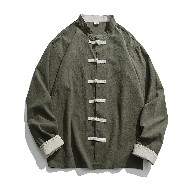 2020 New Kimono Jacket Men Tra - огляд і ціна Mens Linen Shirt Long Sleeve