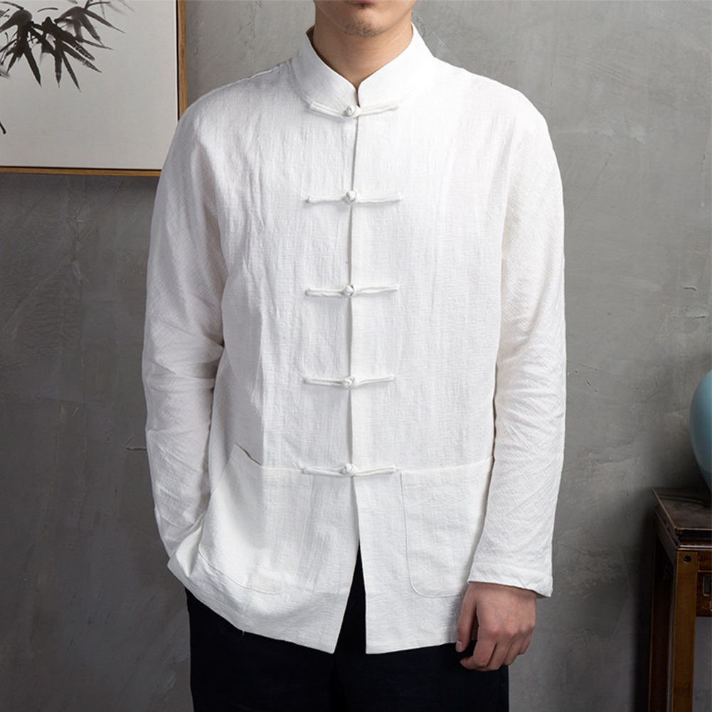 Retro Casual Men Chinese Tradi - огляд і ціна Mens Linen Shirt Long Sleeve