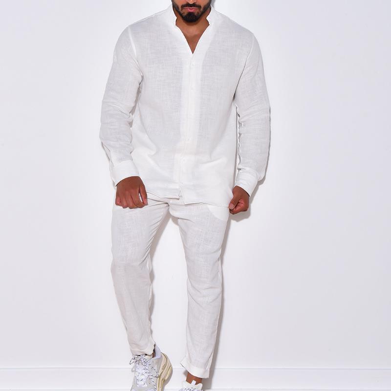 Mens Sets Linen Spring Autumn  - огляд і ціна Mens Linen Shirt Long Sleeve