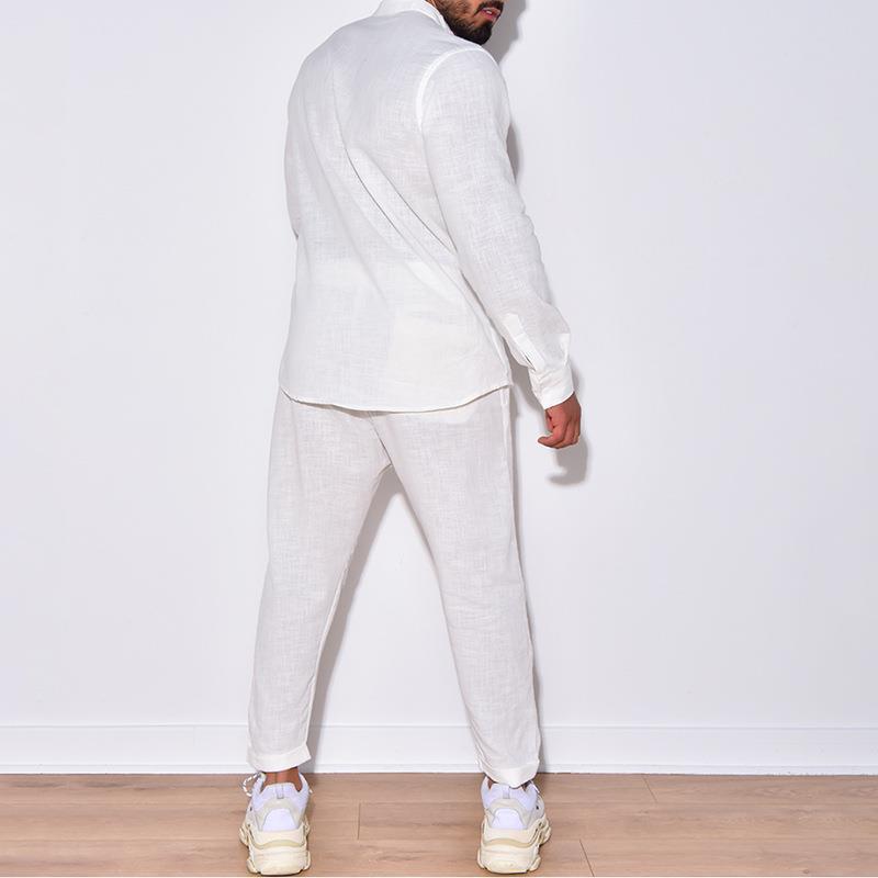 Mens Sets Linen Spring Autumn  - огляд і ціна Mens Linen Shirt Long Sleeve