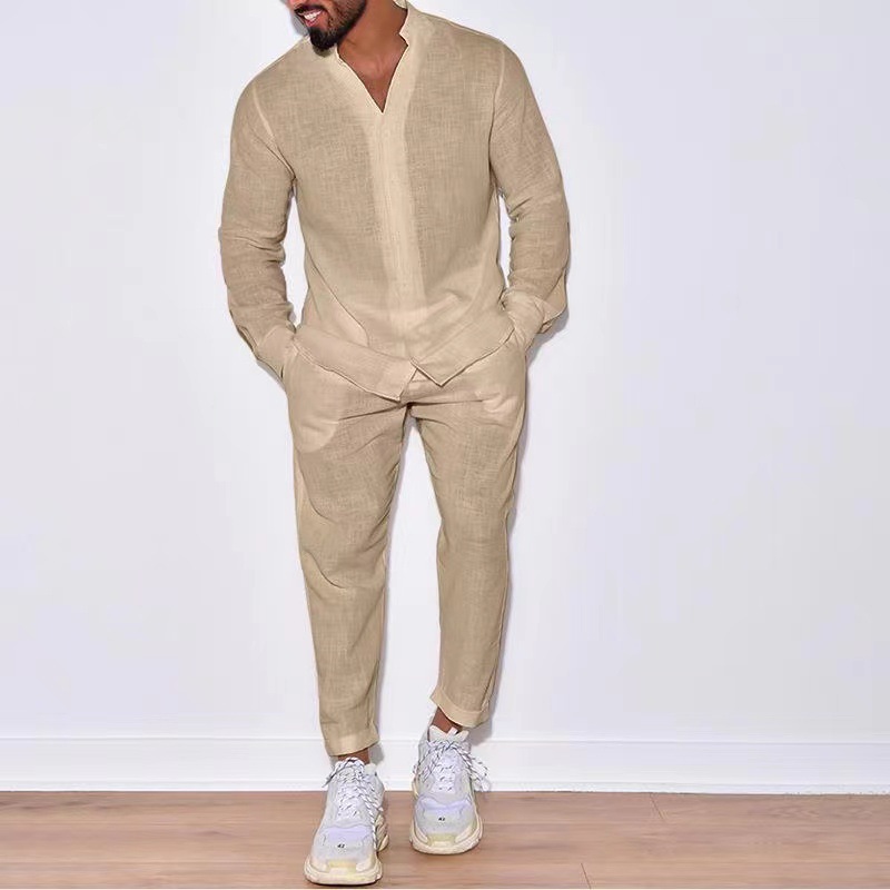 Mens Sets Linen Spring Autumn  - огляд і ціна Mens Linen Shirt Long Sleeve