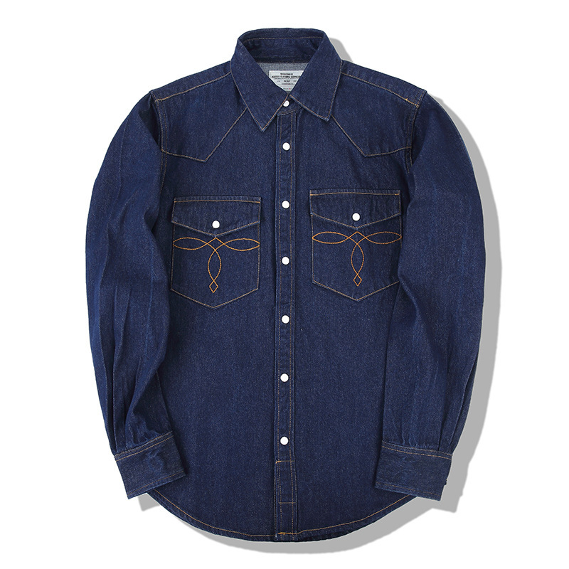 American Wash Vintage Denim Sh - огляд і ціна Mens Western Denim Pearl Snap Shirt