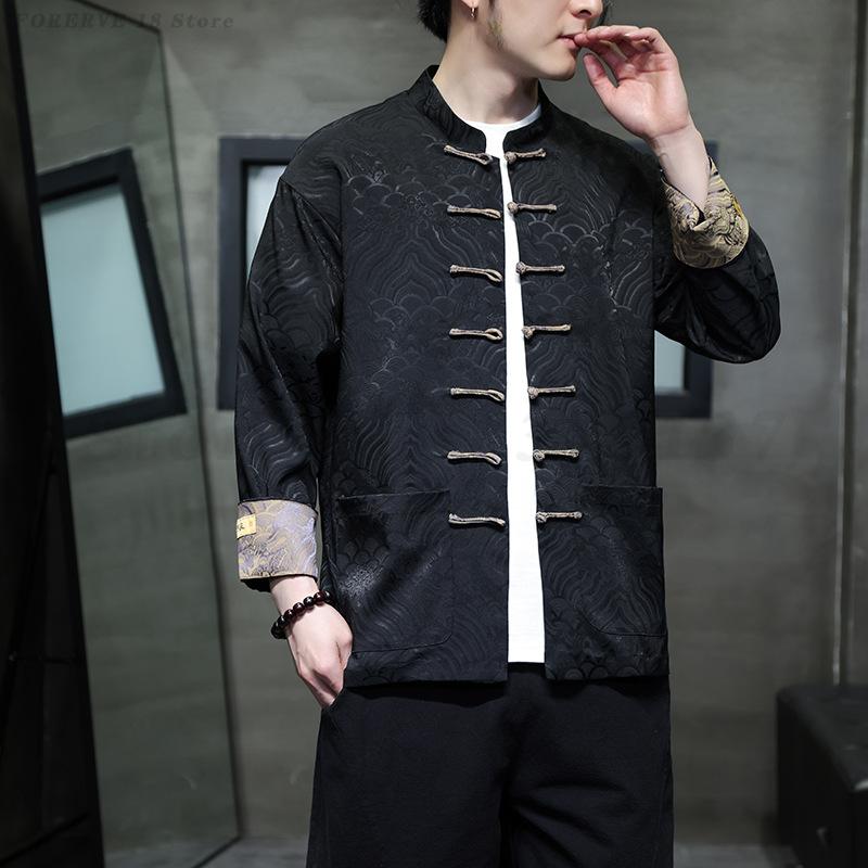 Large Size 5XL Men Tang Suit U - огляд і ціна Mens Linen Shirt Long Sleeve