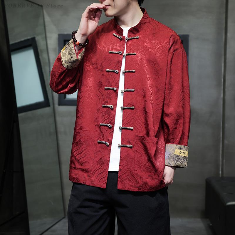 Large Size 5XL Men Tang Suit U - огляд і ціна Mens Linen Shirt Long Sleeve