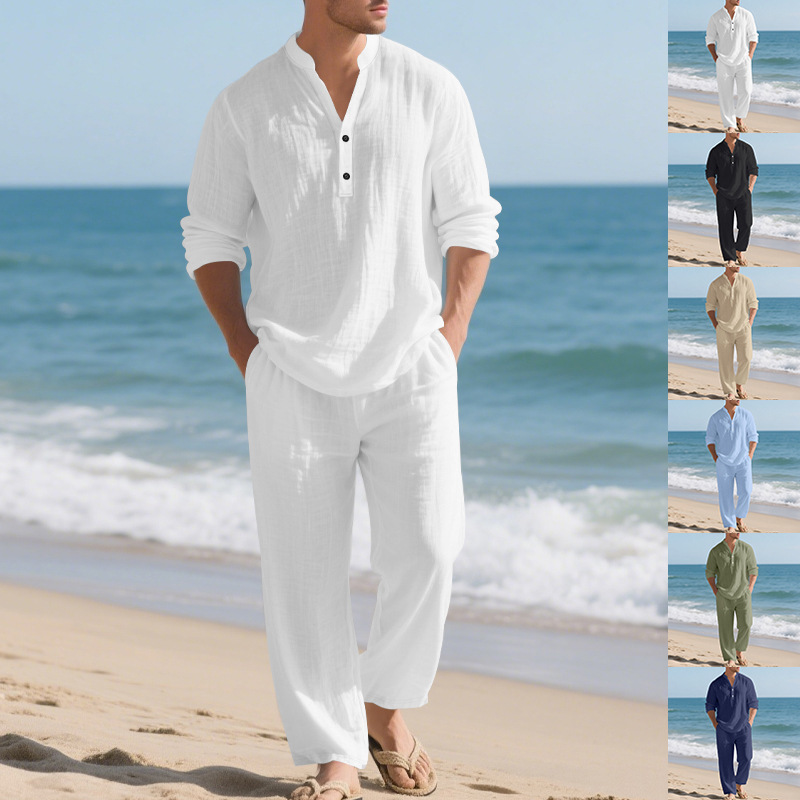 Linen Autumn New Men's Suit Be - огляд і ціна Mens Linen Shirt Long Sleeve